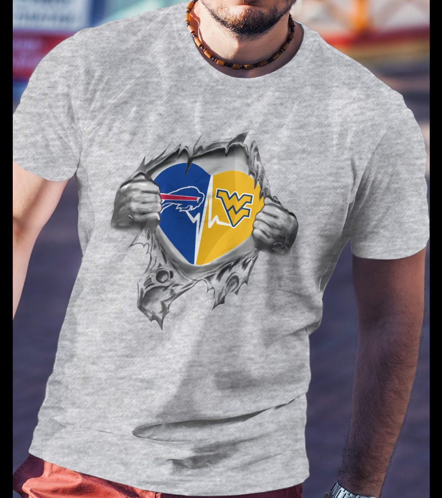 Bills West Virginia Mountaineers Heart Logo Rip T-Shirt