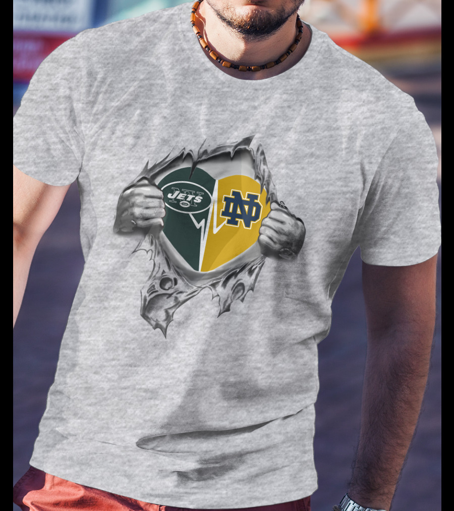 Jets Notre Dame Heart Rip T-Shirt