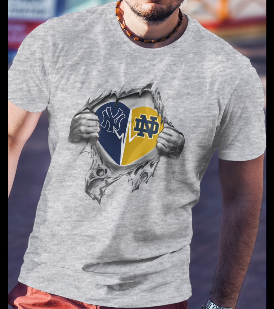 Yankees Notre Dame Heart Logo Tear T-Shirt