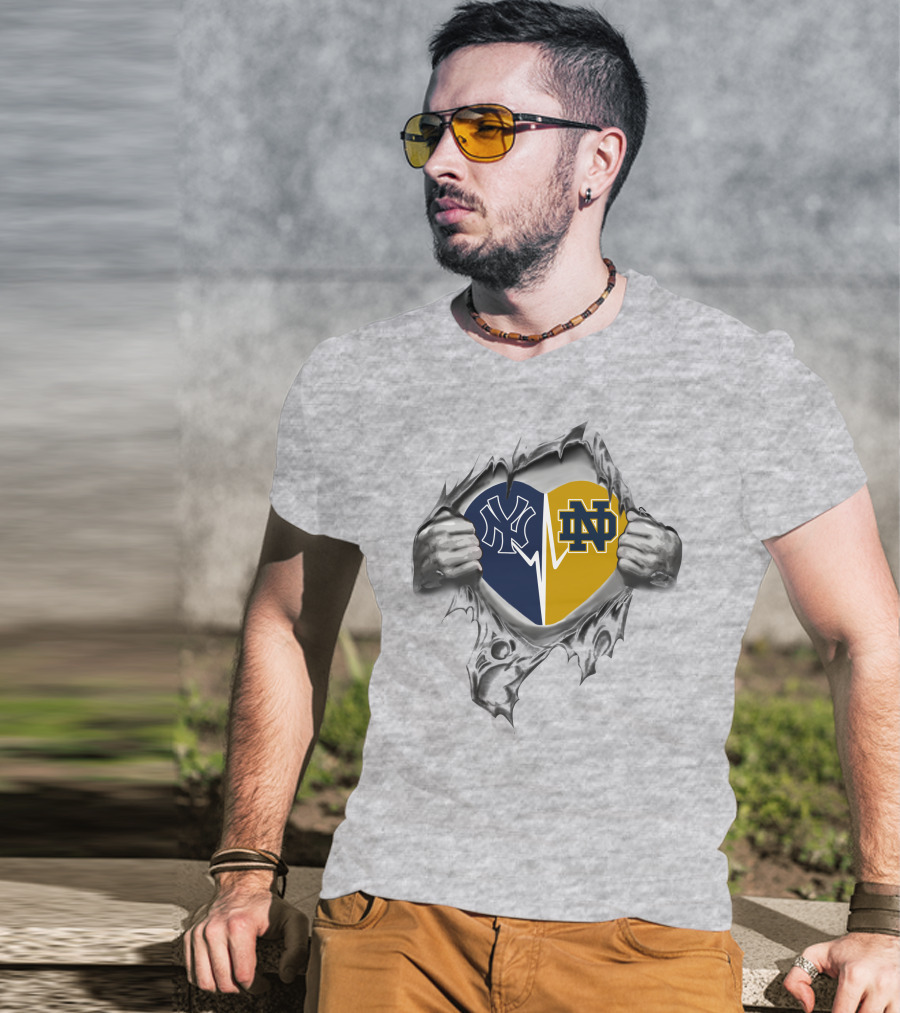 Yankees Notre Dame Heart Logo Tear T-Shirt