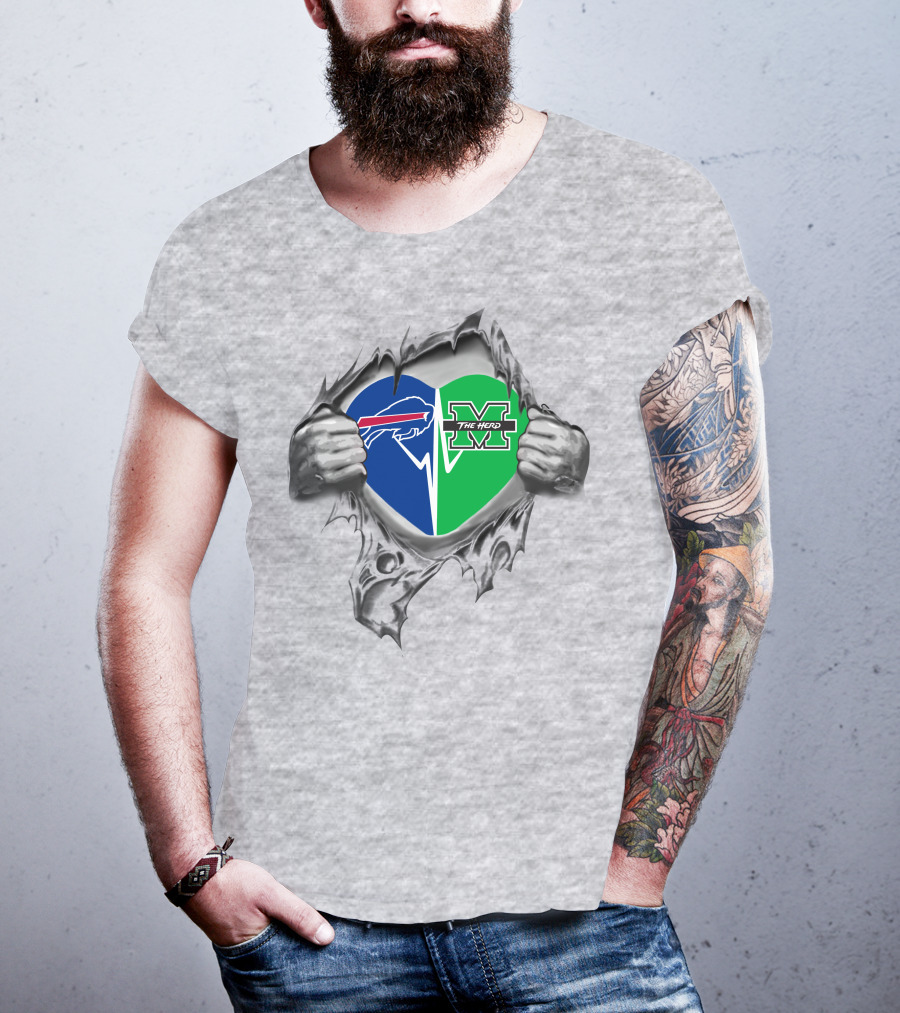 Bills Marshall Thundering Herd Heart Buffalo Bills Logo The Herd M T-Shirt