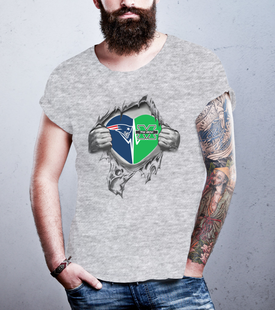 Patriots And Marshall Thundering Herd Heart T-Shirt