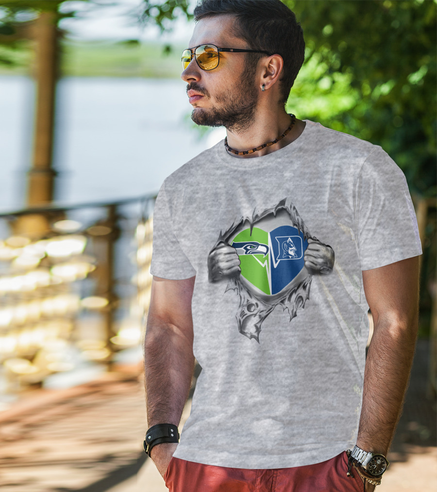 Seahawks Duke Split Heart Logo Fan Pride T-Shirt