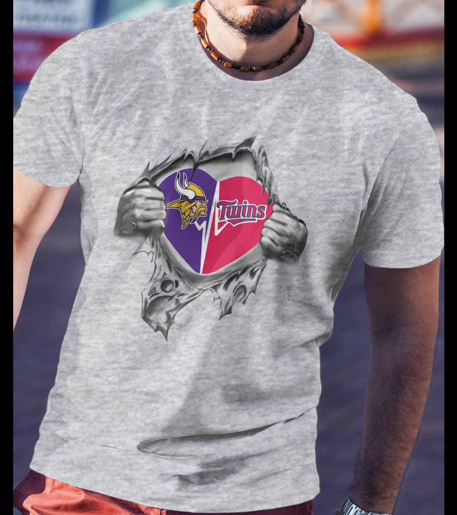 Vikings Twins Heart Split Loyalty Fan Pride T-Shirt