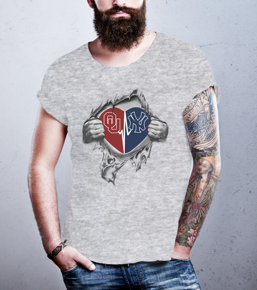 Ou Yankees Heart Split Pride T-Shirt