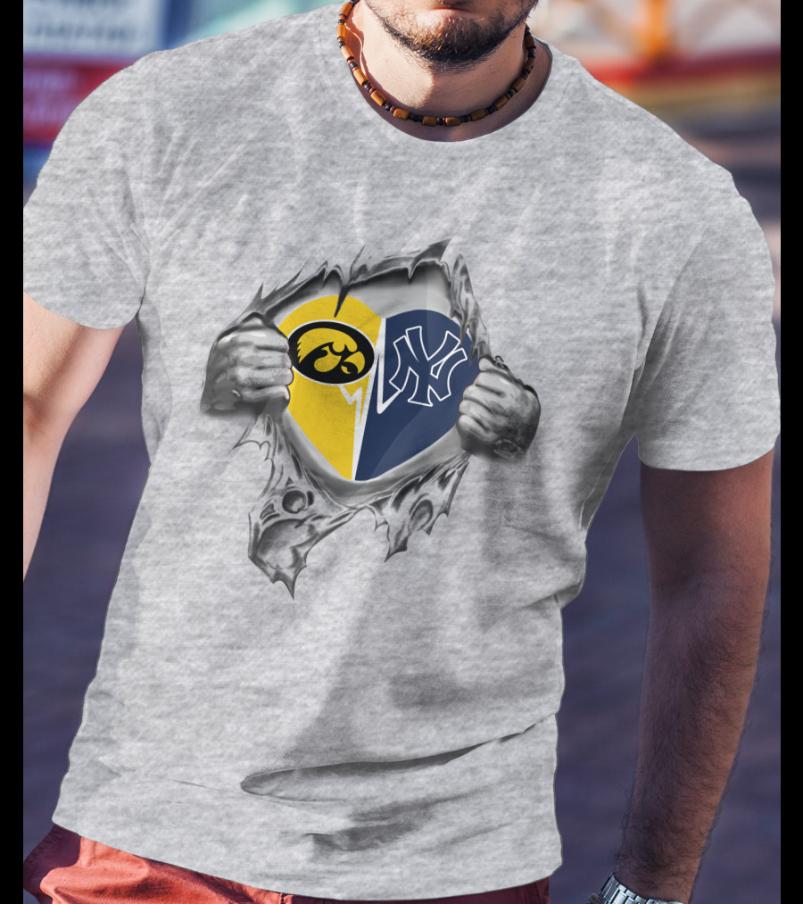 New York Yankees And Iowa Hawkeyes Heart T-Shirt