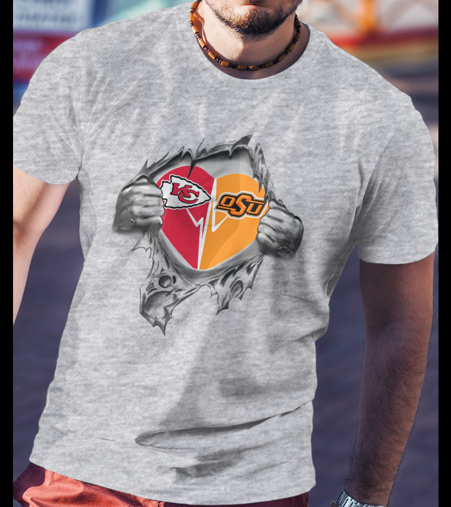 Chiefs Osu Heart Torn Open With Logos T-Shirt