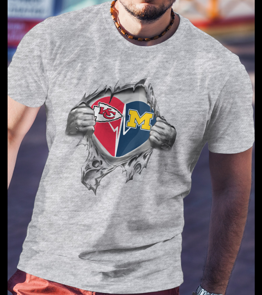 Kansas City Chiefs And Michigan Wolverines Heart In My Heart T-Shirt