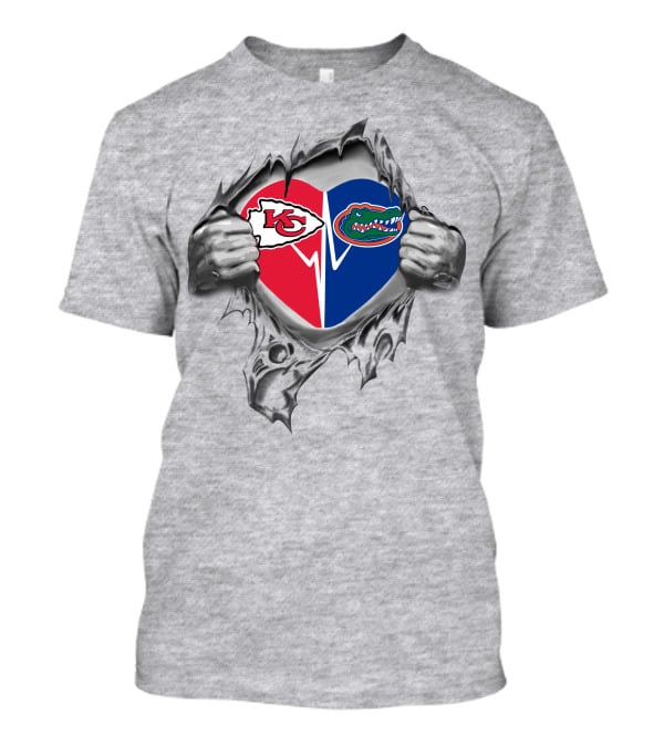 Chiefs Gators Heart Kansas City Florida Tearing Art T-Shirt