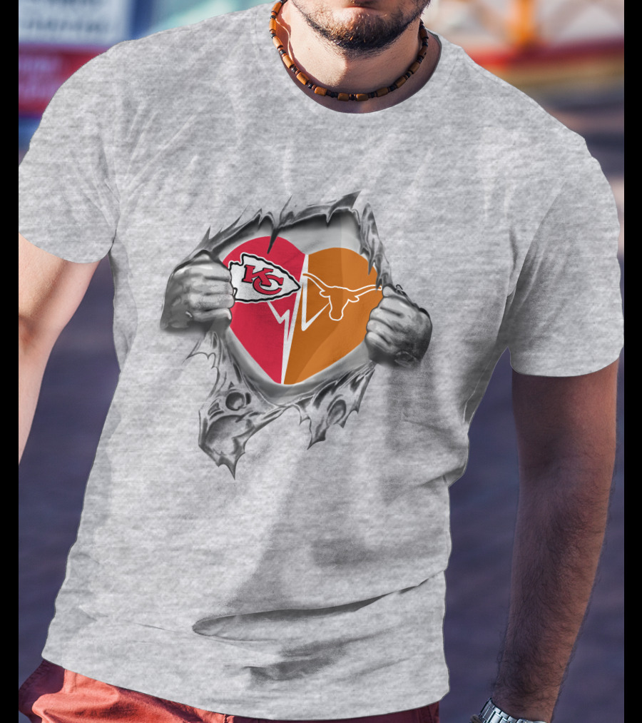Chiefs Longhorns Heart Logo Football Fan Pride T-Shirt