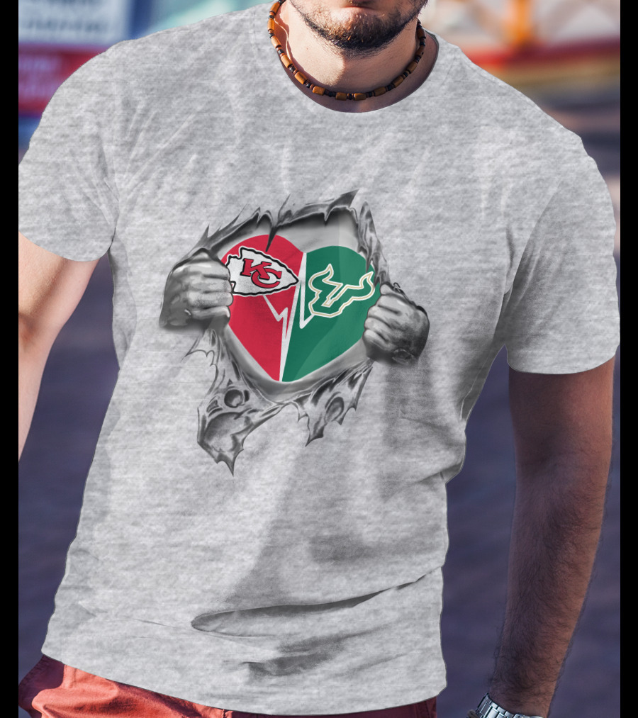 Kansas City Chiefs And South Florida Bulls Heart T-Shirt