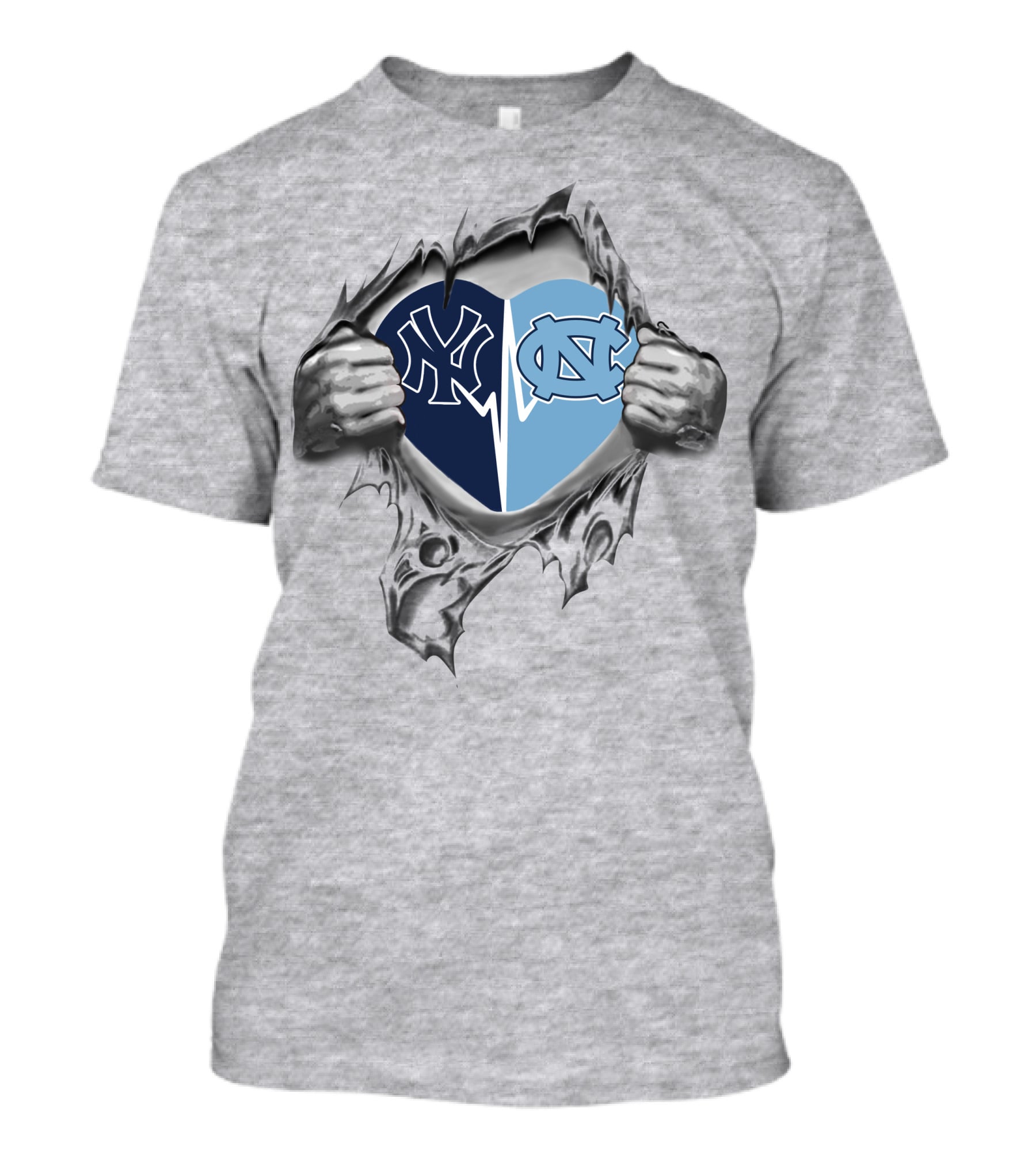 Yankees Tar Heels Heart Split Design Yankees Logo Tar Heels Logo Heart T-Shirt