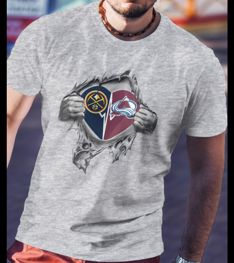 Nuggets Avalanche Heart Logo Tear T-Shirt