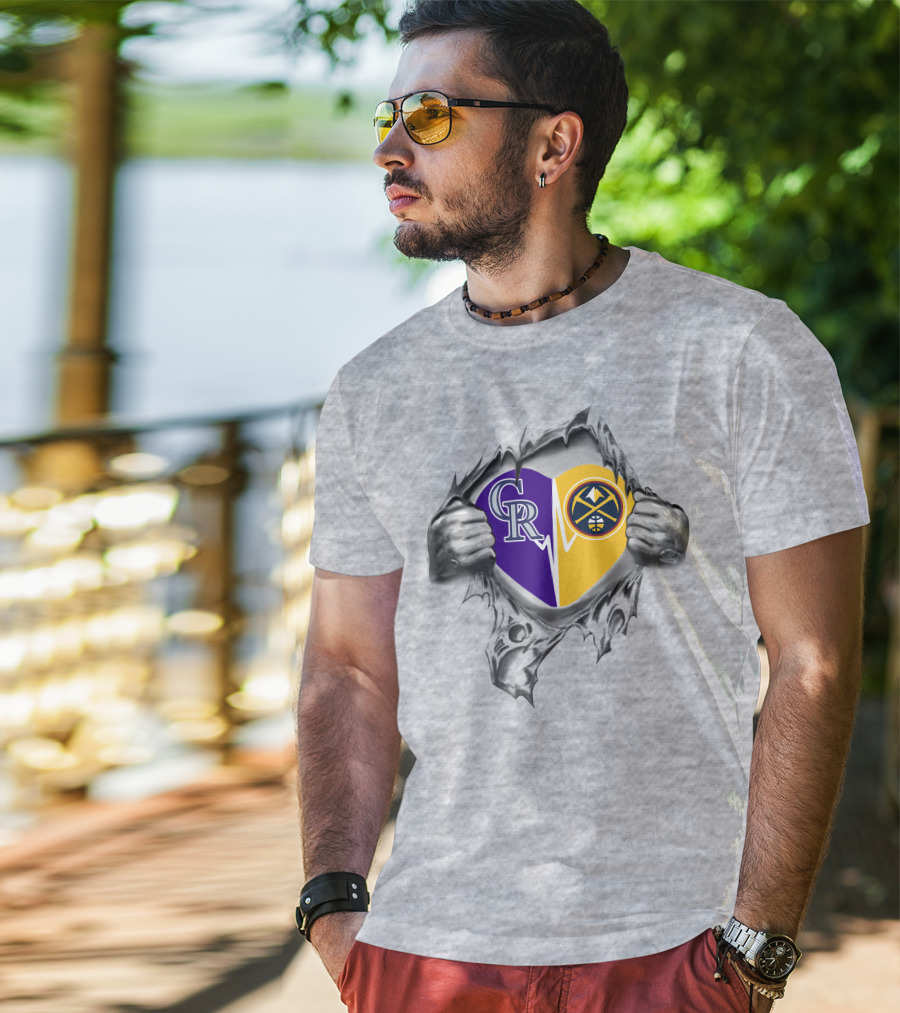 Rockies Nuggets Heart Logo With Torn Hands T-Shirt