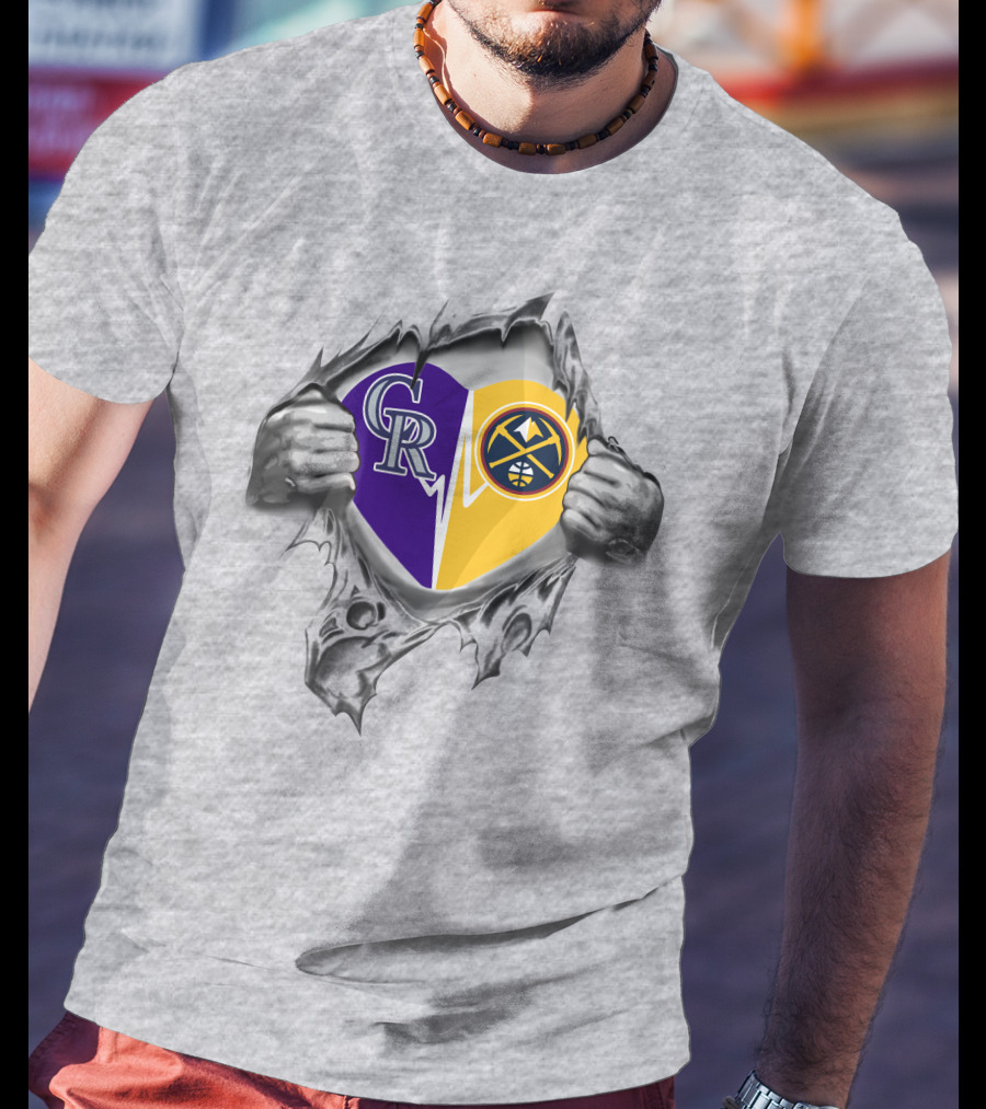 Rockies Nuggets Heart Logo With Torn Hands T-Shirt