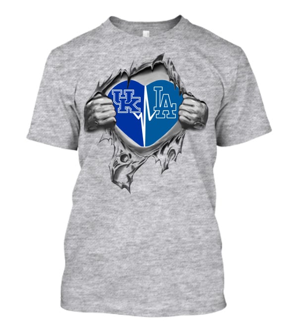Dodgers Uk Heart La Uk Blue Logos T-Shirt