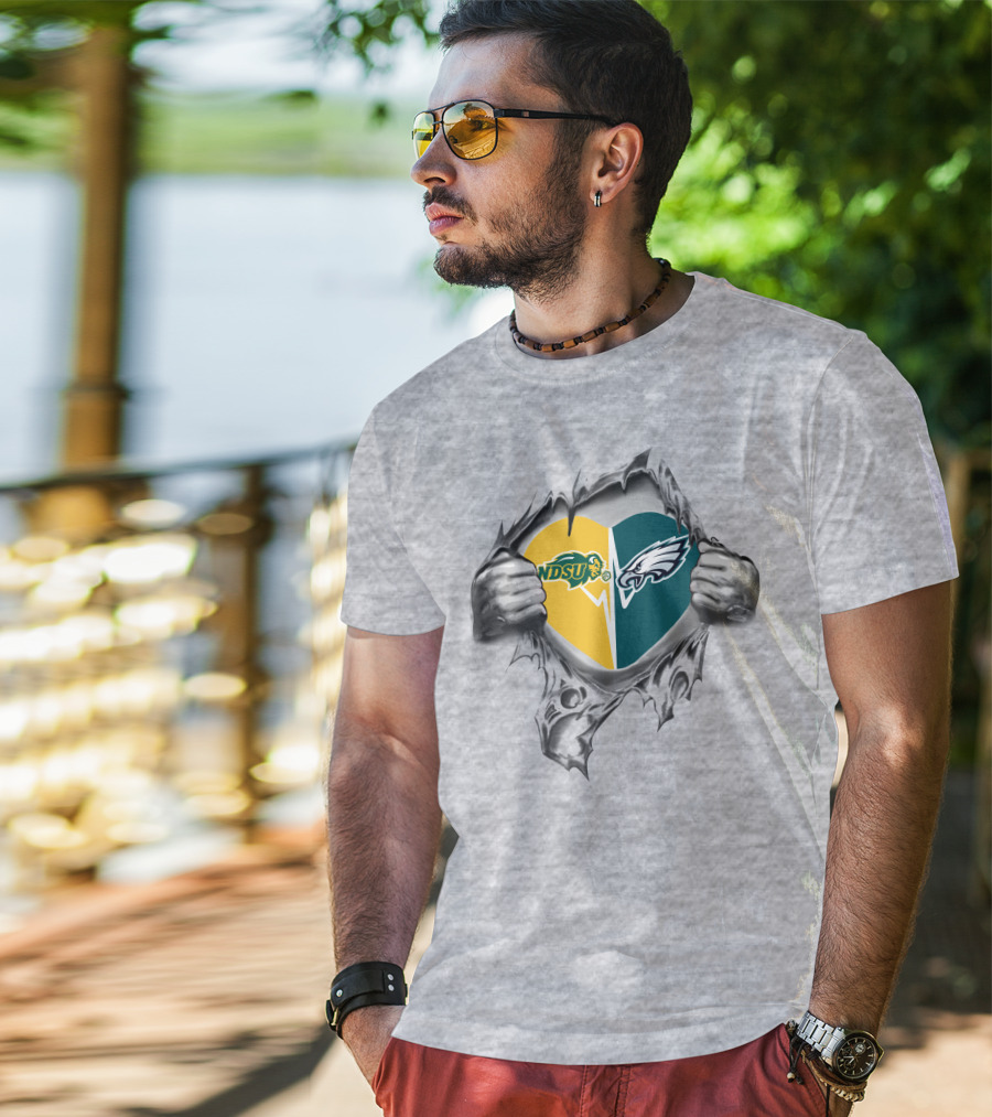 Eagles Ndsu Heart Torn Logo Integration T-Shirt