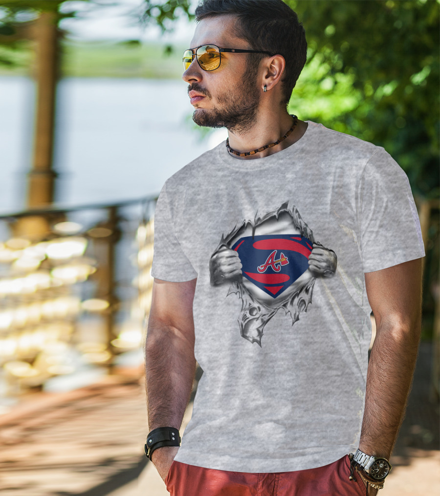 Braves Superman Logo Emblem With Ripped Costume T-Shirt