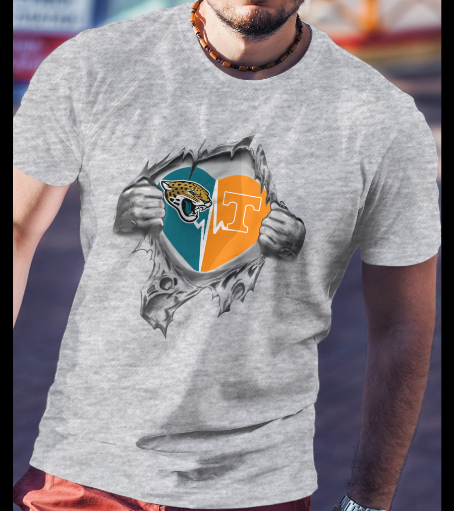Jaguars Tennessee Volunteers Heart Logo Fusion Peeling T-Shirt