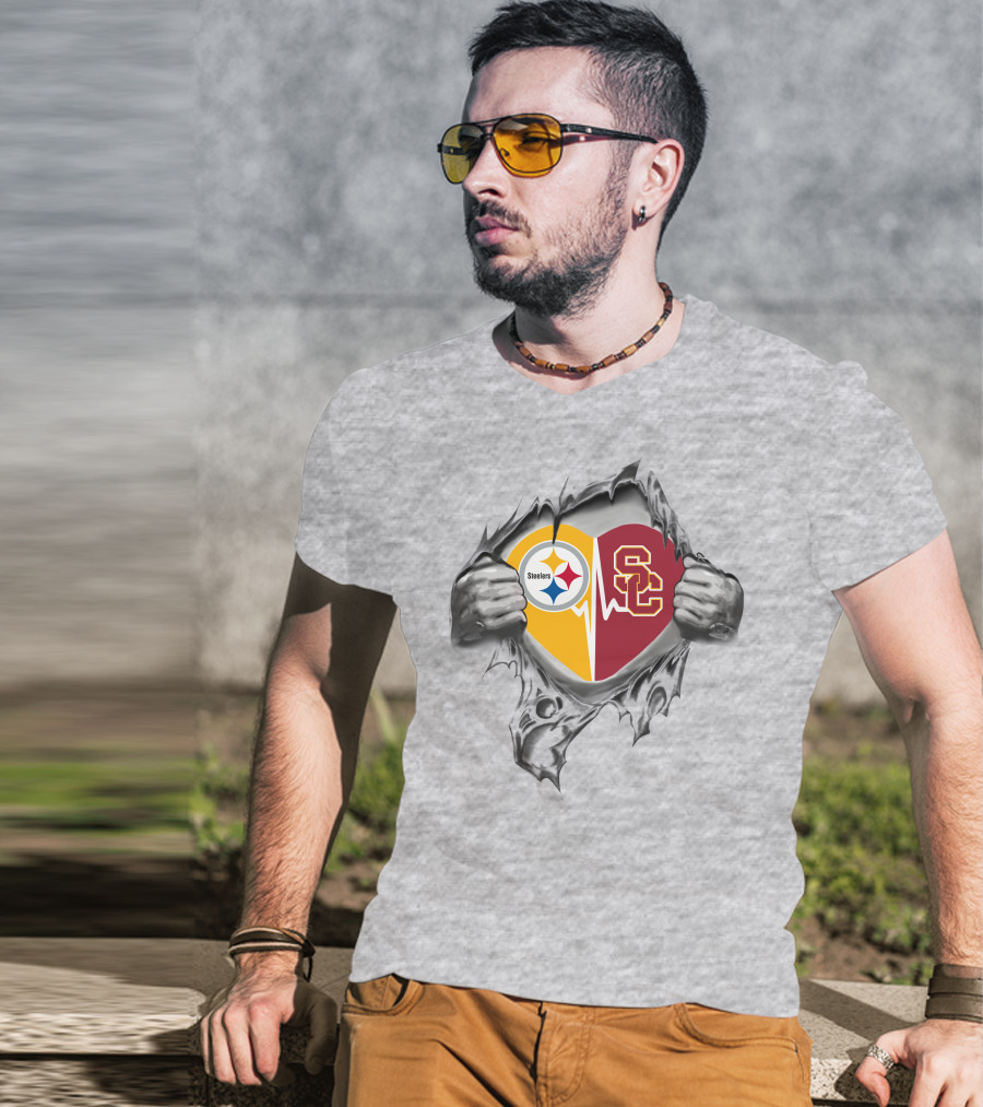 Steelers Usc Heartbeat Passion Fan Tribute T-Shirt