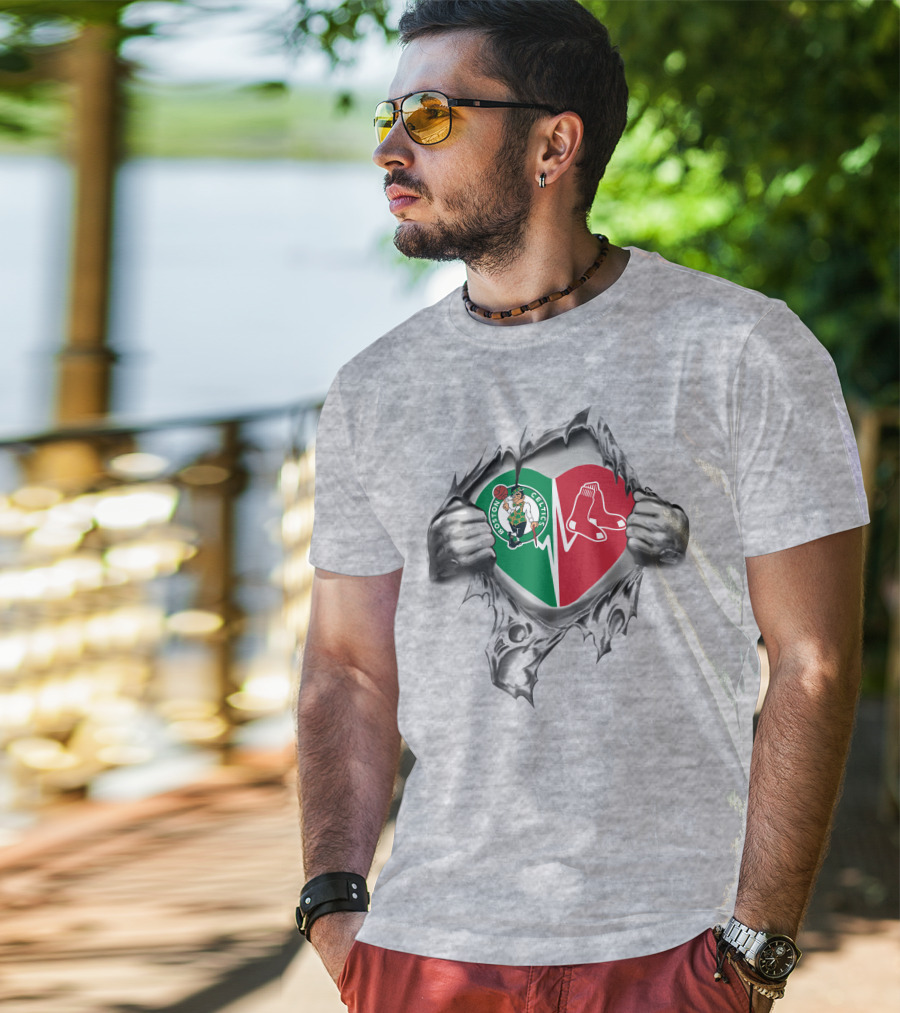 Boston Celtics Red Sox Heartbeat Fan Passion T-Shirt