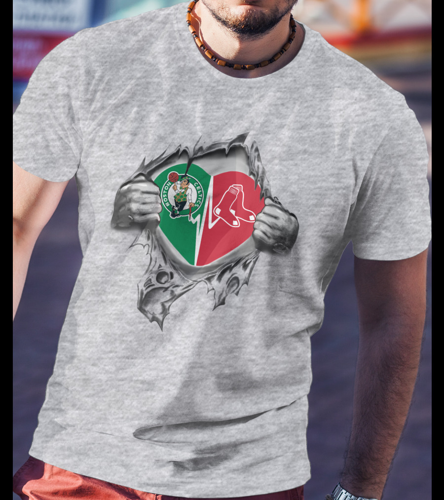 Boston Celtics Red Sox Heartbeat Fan Passion T-Shirt