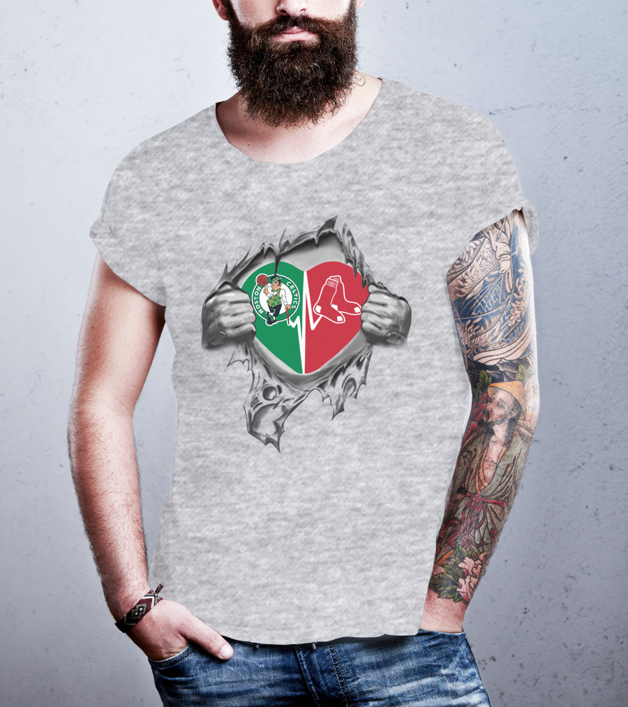 Boston Celtics Red Sox Heartbeat Fan Passion T-Shirt