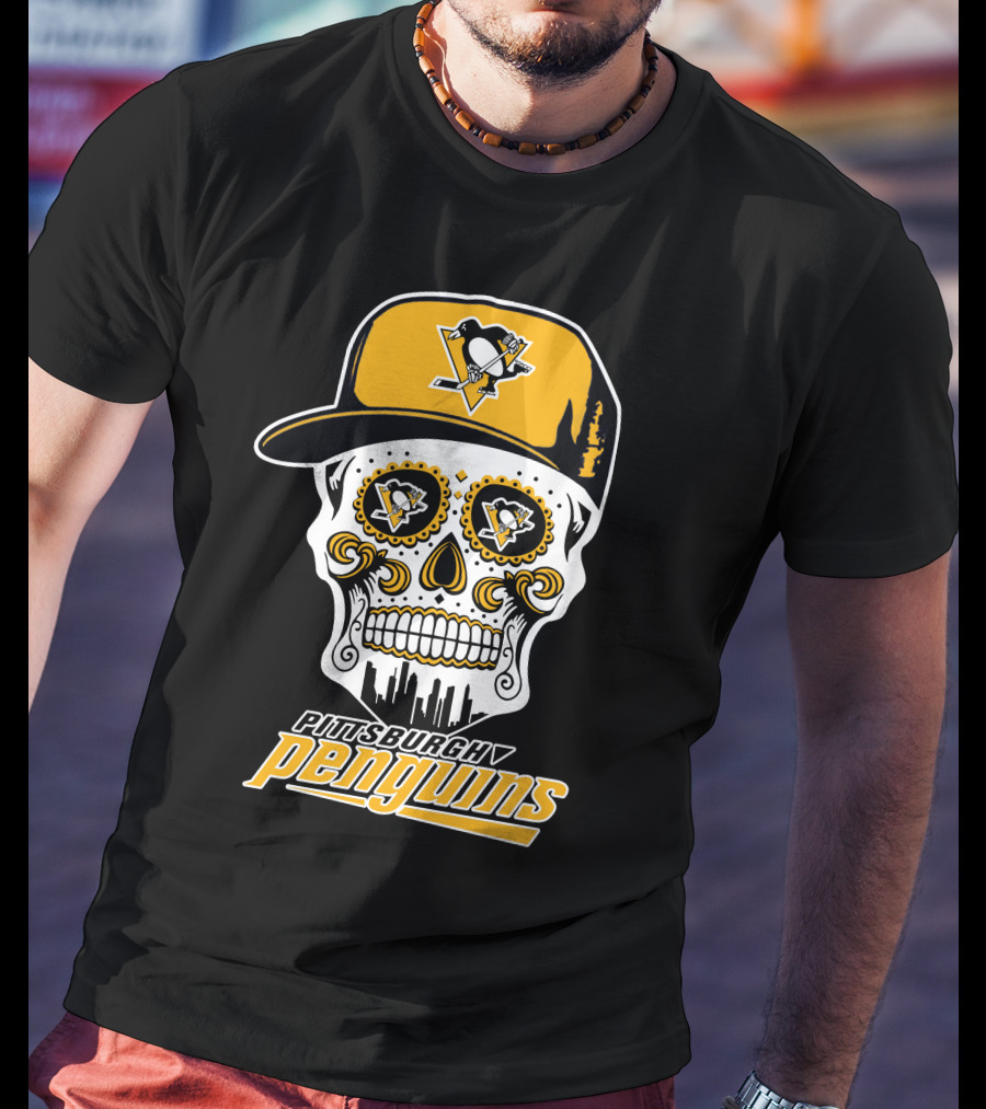 Pittsburgh Penguins Skull With Hat And Team T-Shirt