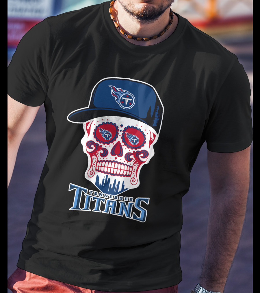 Tennessee Titans Skull Sugar Skull Art With Cap T-Shirt