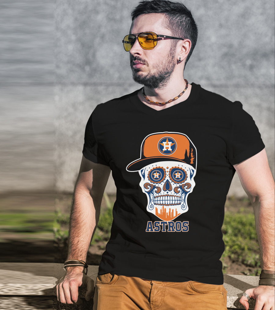 Houston Astros Skull Halloween Sugar Skull Style T-Shirt