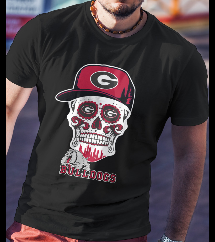 Georgia Bulldogs Sugar Skull Hat Bulldogs T-Shirt