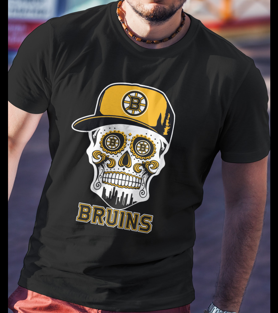 Boston Bruins Skull Iconic Hockey Hat T-Shirt