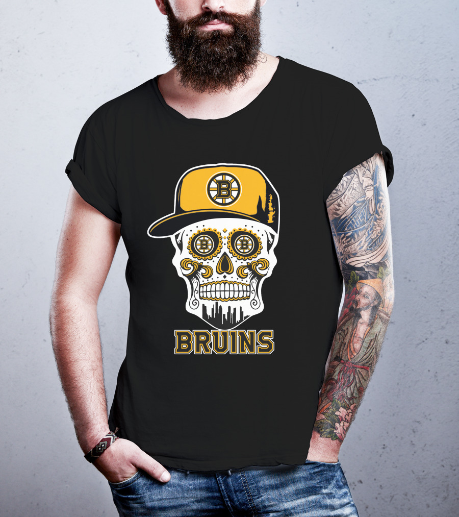 Boston Bruins Skull Iconic Hockey Hat T-Shirt