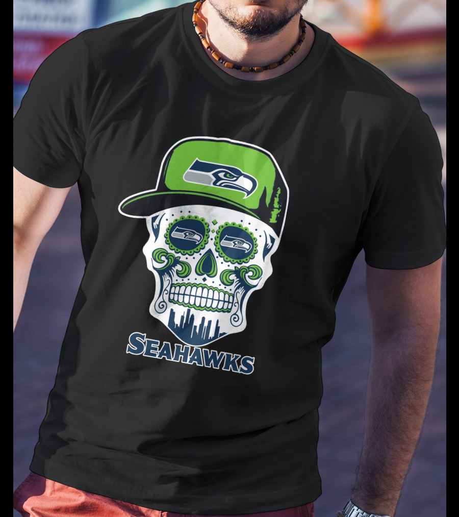 Seattle Seahawks Skull With Hat T-Shirt