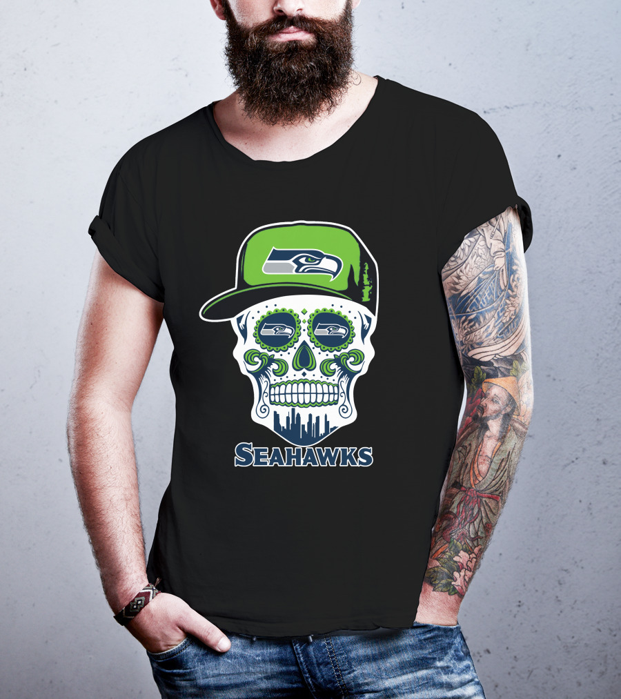 Seattle Seahawks Skull With Hat T-Shirt
