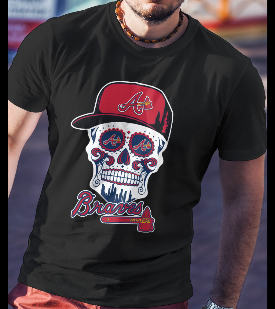 Braves Skull With Red Cap And Tomahawk Elements T-Shirt