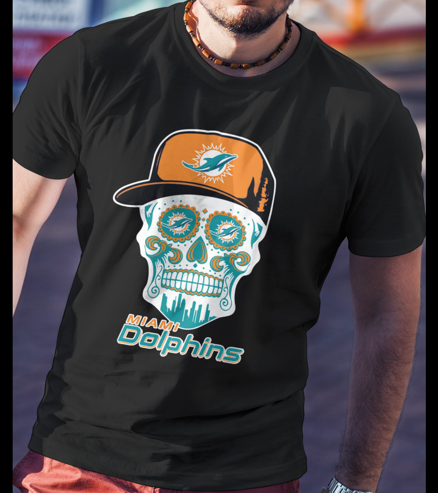 Miami Dolphins Skull With Hat T-Shirt