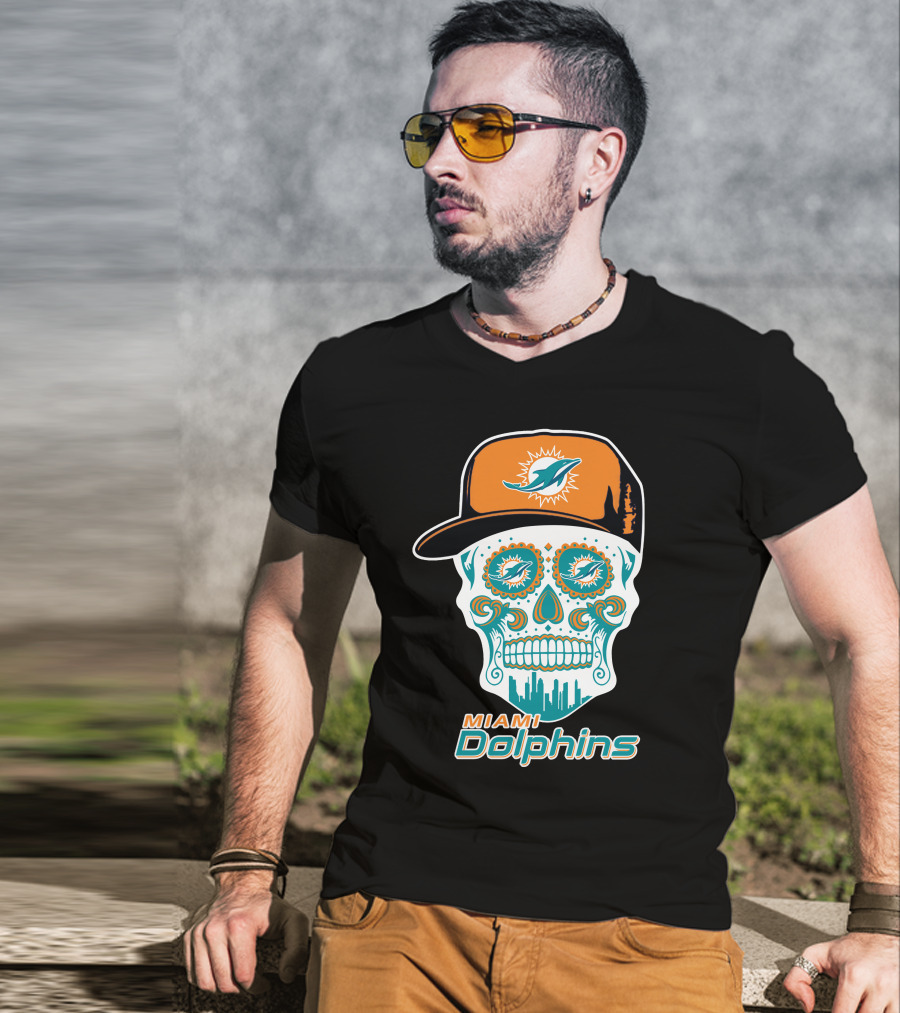 Miami Dolphins Skull With Hat T-Shirt