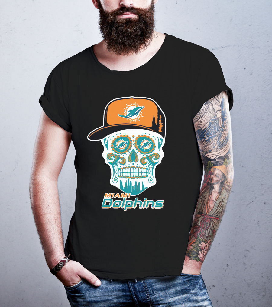 Miami Dolphins Skull With Hat T-Shirt