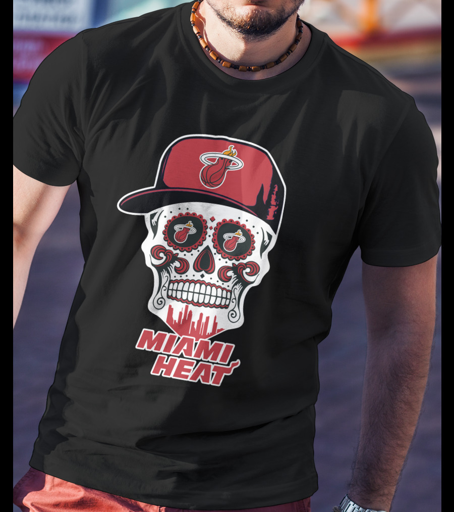 Miami Heat Skull With Basketball Logo And Cap T-Shirt