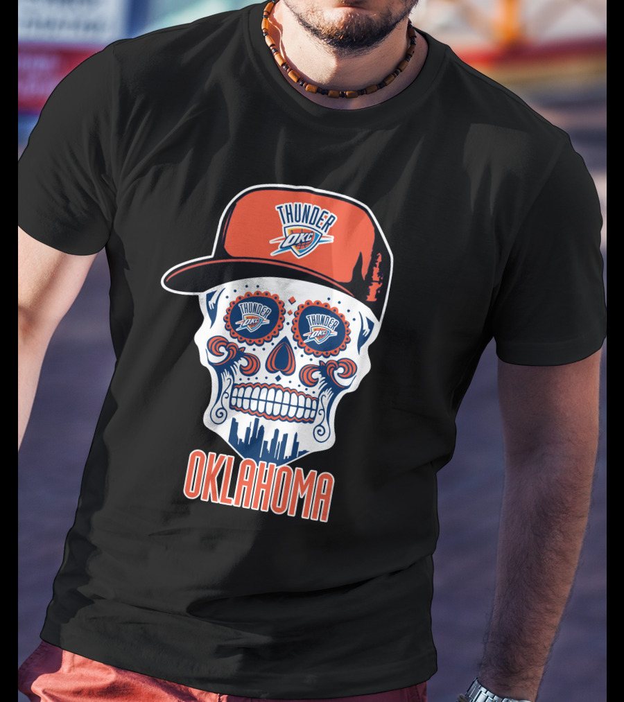 Oklahoma City Thunder Skull Cap Design With Okc T-Shirt