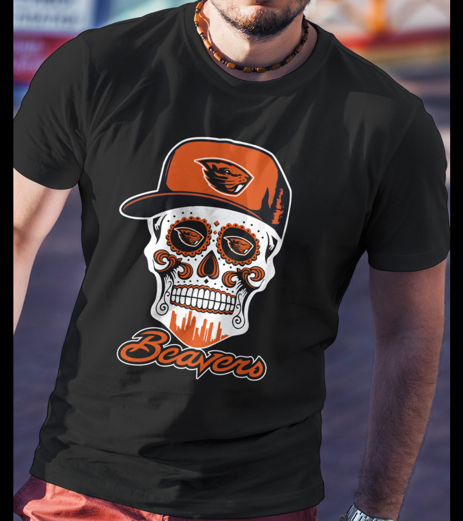 Oregon State Beavers Skull With Cap And Beavers T-Shirt