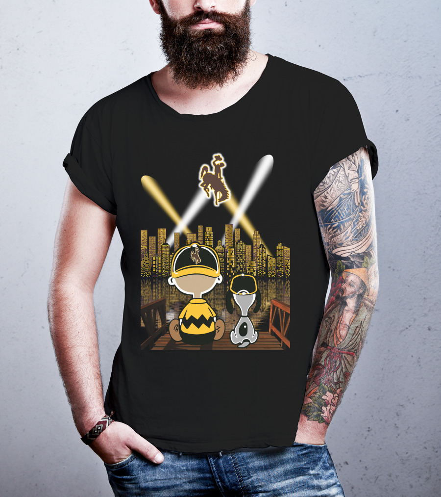 Wyoming Cowboys City At Night With Characters And Skyline T-Shirt