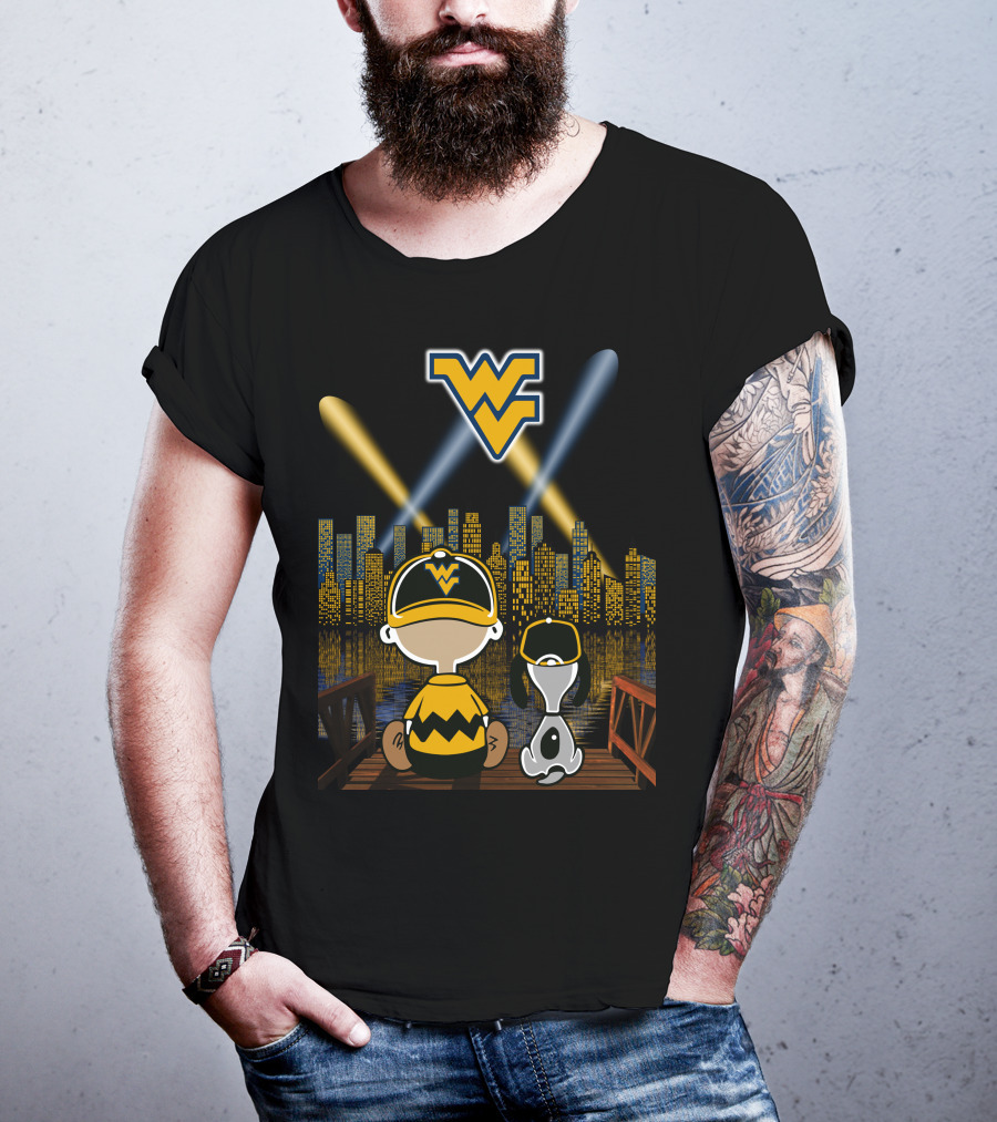 Wv Mountaineers City By Night Charlie Snoopy Skyline Lights T-Shirt