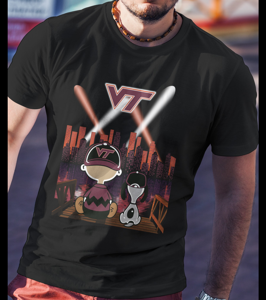 Virginia Tech Hokies Vt Skyline Night Scene T-Shirt