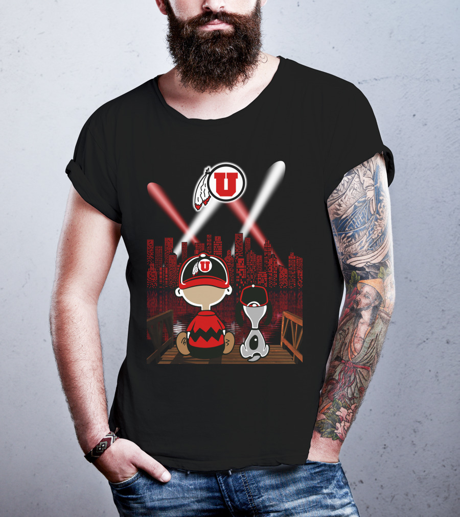 Utah Utes City Skyline Night Scene With Cartoon Characters T-Shirt