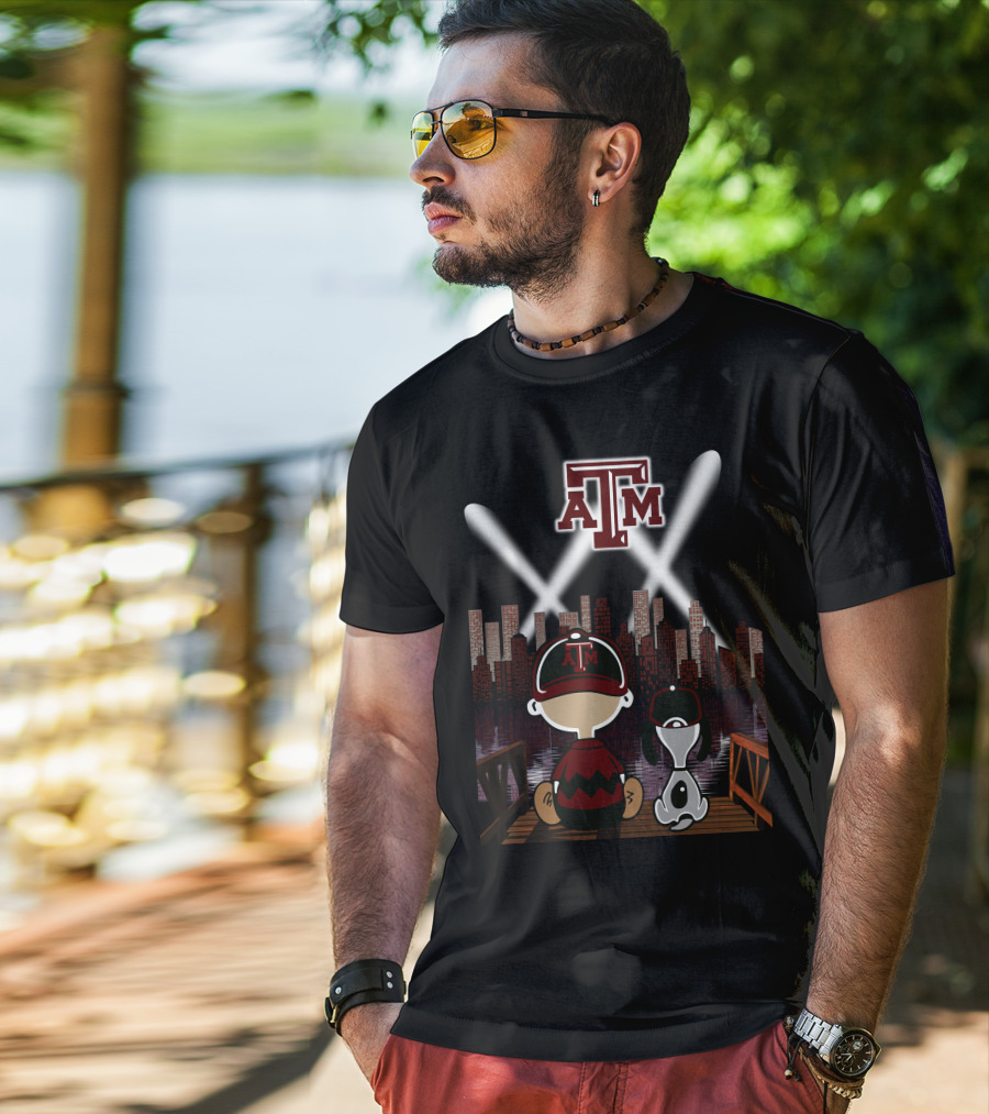 Atm Aggies City Lights With Peanuts Character At Night T-Shirt