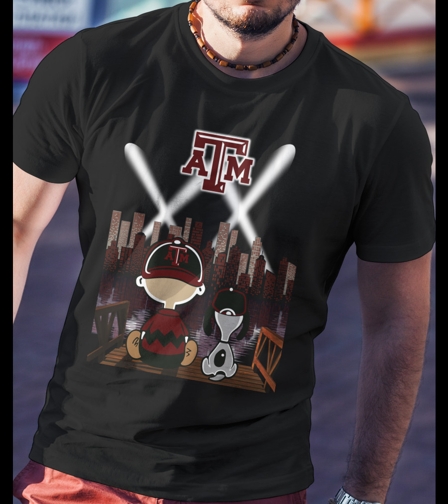 Atm Aggies City Lights With Peanuts Character At Night T-Shirt