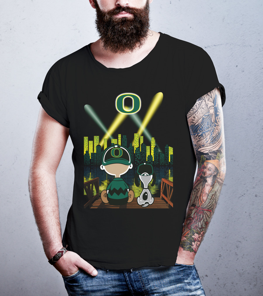 Oregon Ducks City Skyline Night Scene With O Logo And Lights T-Shirt