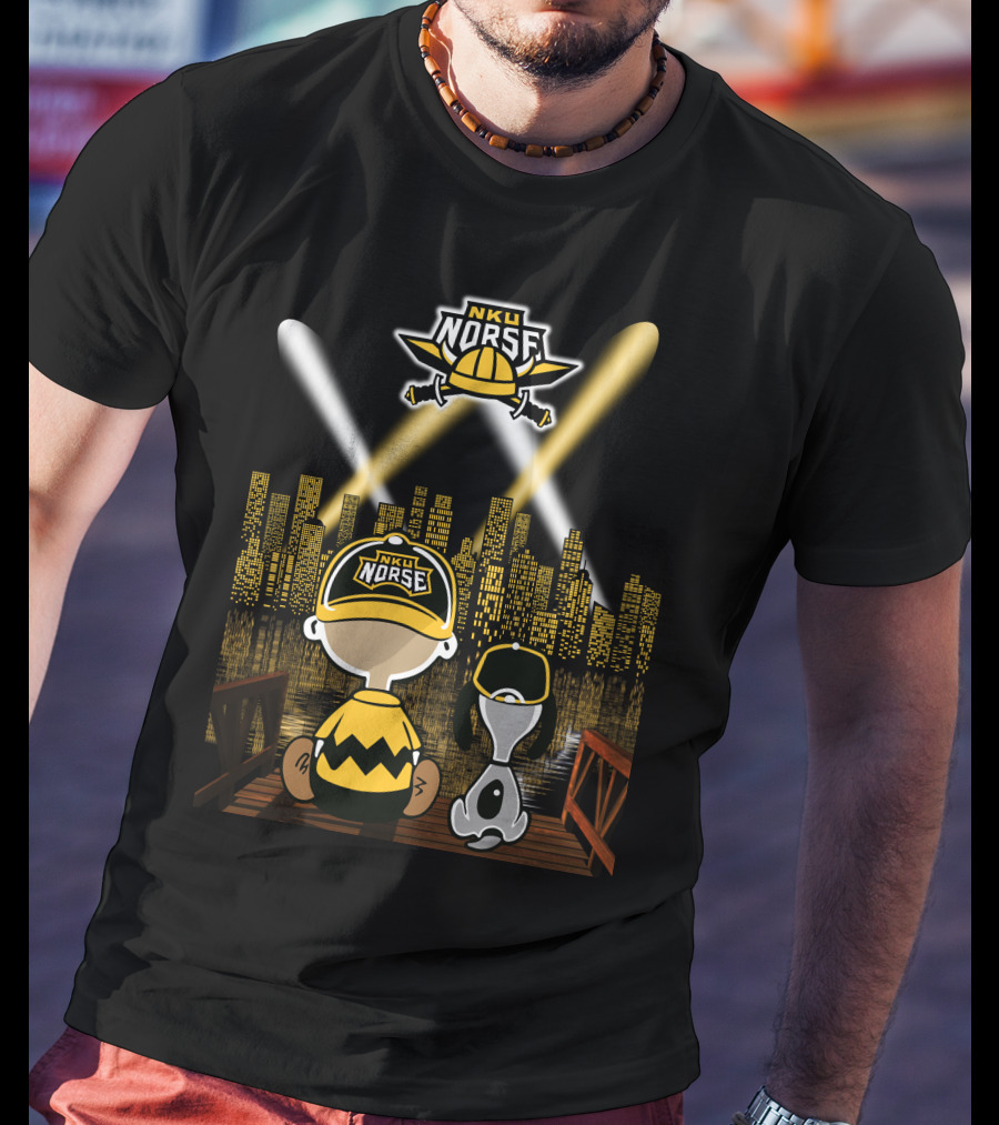 Nku Norse Skyline Fans With Dog At Night In Northern Kentucky City T-Shirt